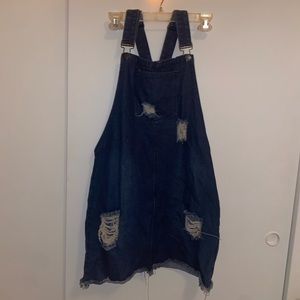 Distressed overall dress